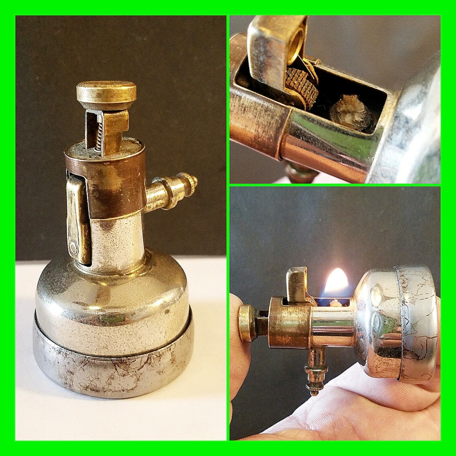 Early Push Button Automatic Petrol Lighter ~ Very Unique Design In Working Order