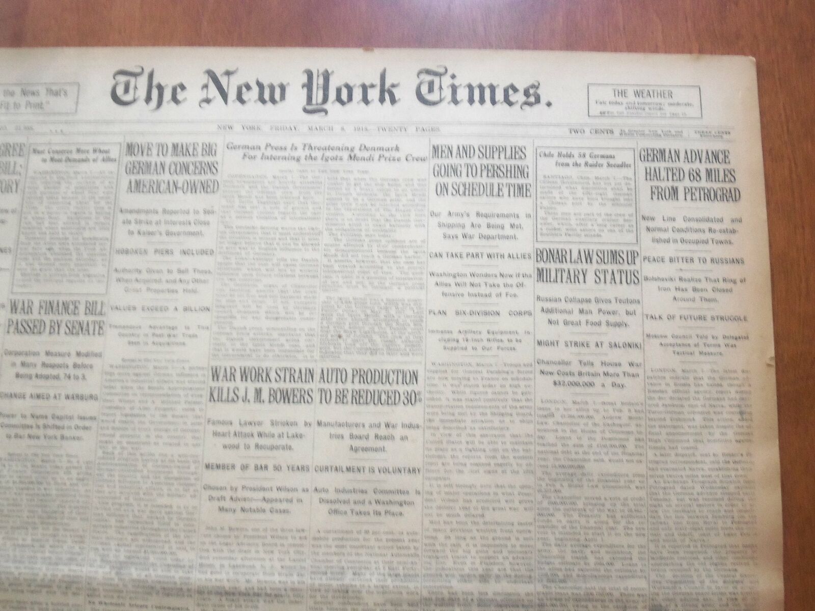 1918 MARCH 8 NEW YORK TIMES - GERMANS HALTED 68 MILES FROM PETROGRAD - NT 8145