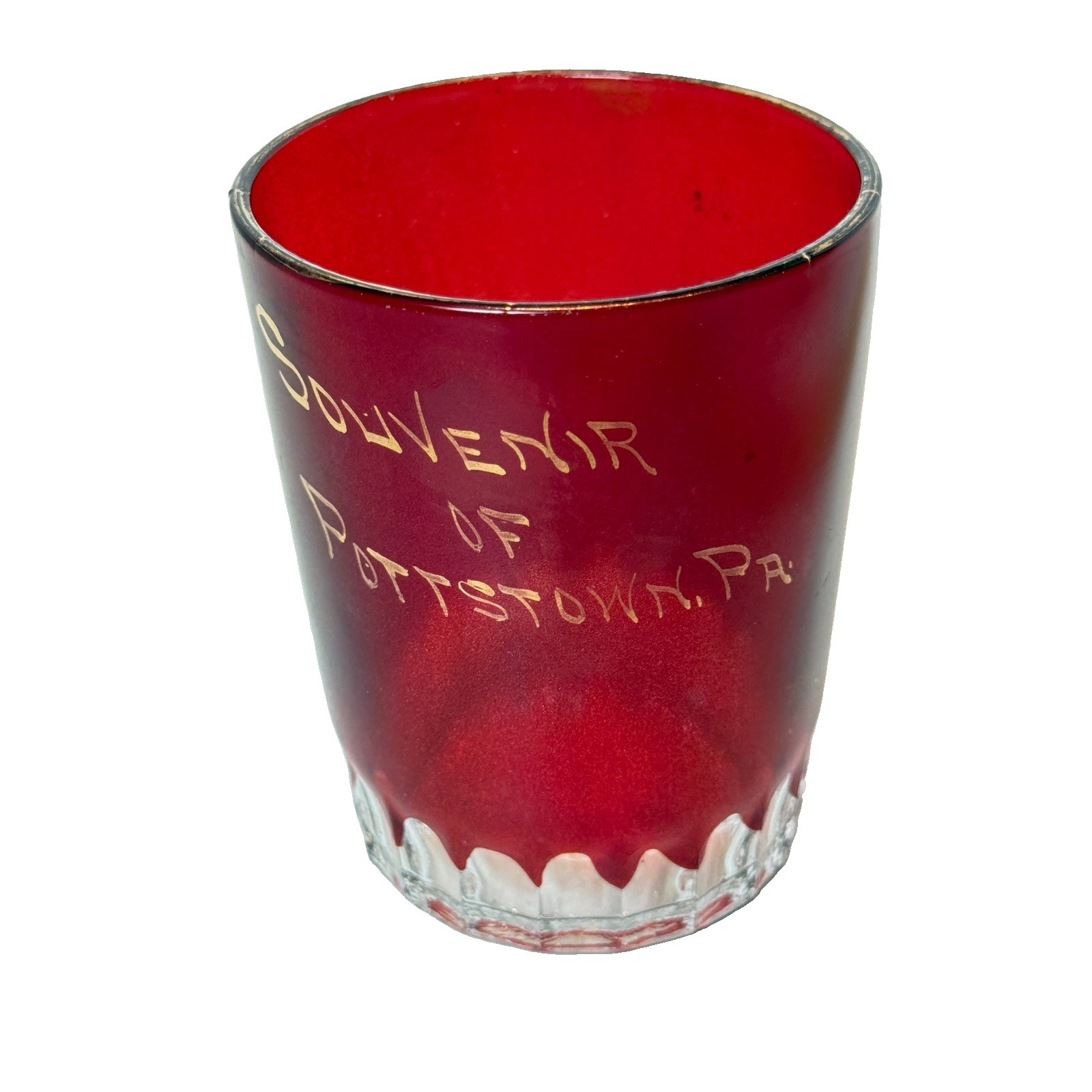 POTTSTOWN Pennsylvania PA ANTIQUE Ruby Red Flash Souvenir Glass TRINKET CUP