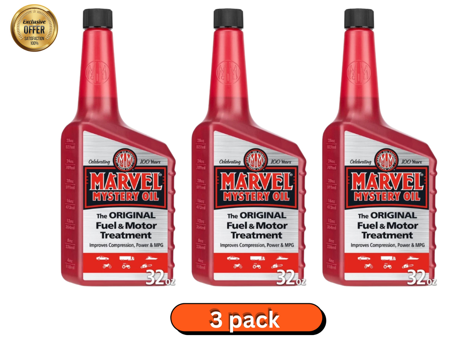 Free Ship New Marvel Mystery Oil 32 Oz 3 Pack Fuel Treatment Engine Oil Additive
