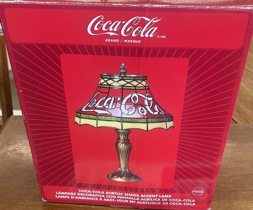 Coca Cola Table Lamp Coke Faux Stained Glass Tiffany Style Like Plastic 15” NIB