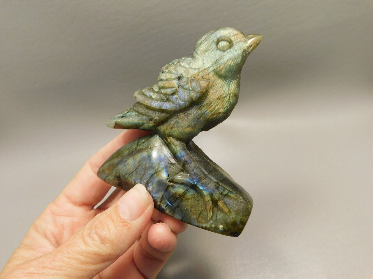 Bird Figurine Labradorite Hand Carved 3.15 inch Gemstone #O68