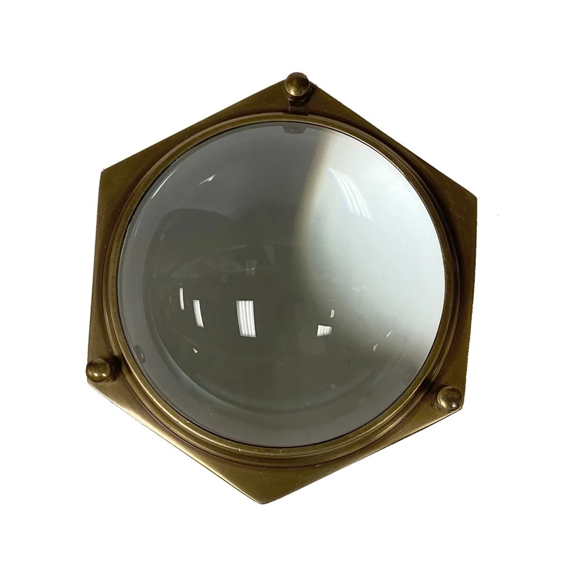 Vintage Brass Hexagonal Dome Desktop Magnifier With Stand Gift Vintage Brass Hexagonal Dome Desktop Magnifier With Stand Gift