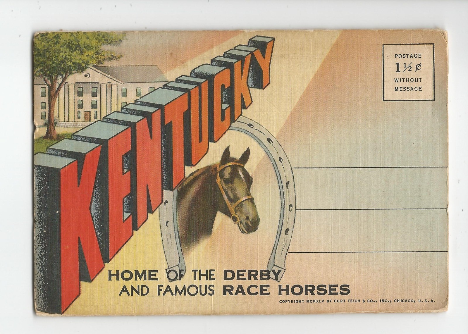 Postcard Folder: Kentucky, Home of the Derby & Famous Race Horses; farms map