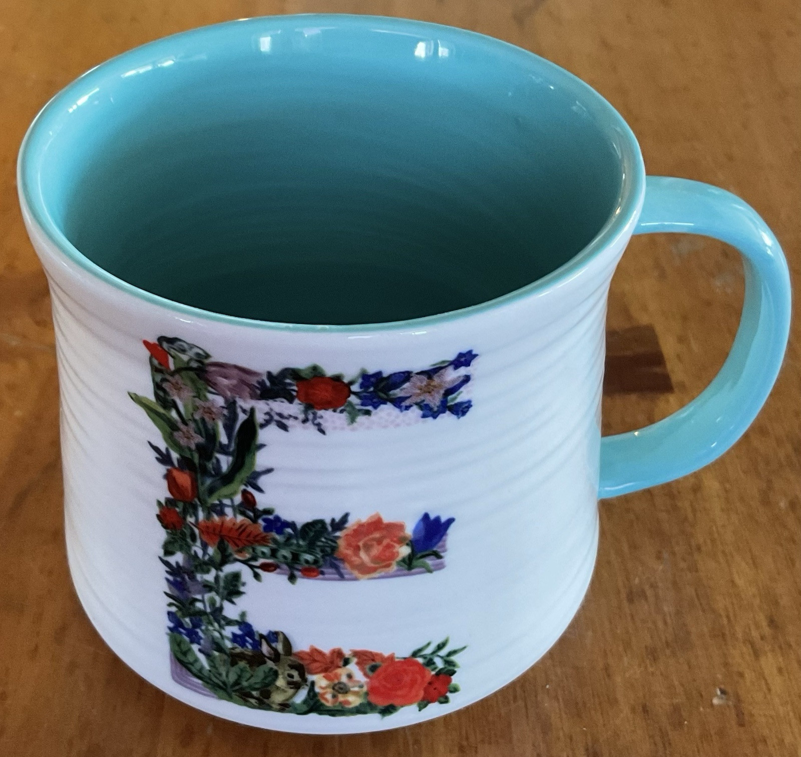Anthropolgie Nathalie Lete Monogram Mug Initial “E”  Floral Bird