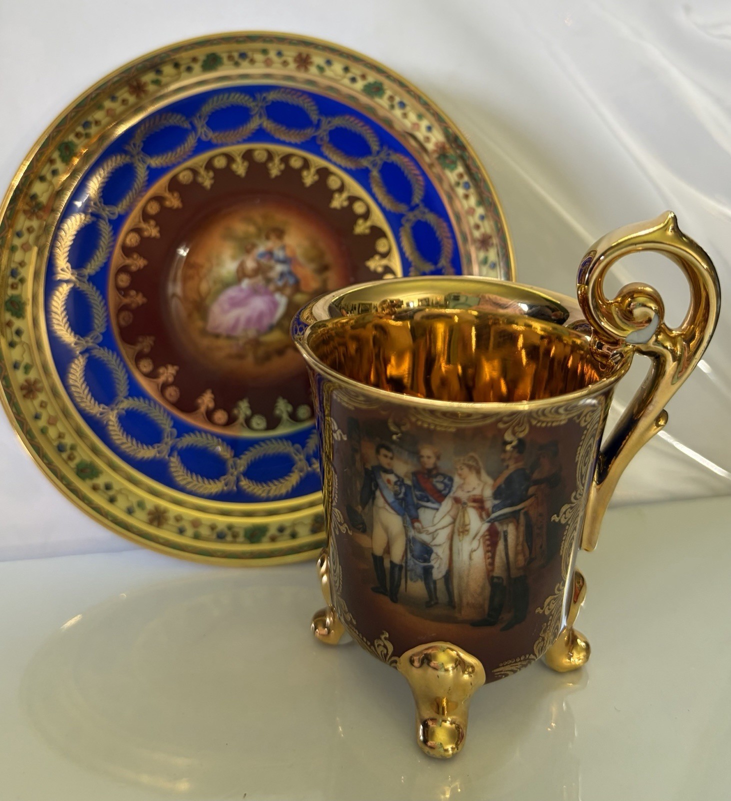 Antique Royal Vienna Gilded Demitasse Cup & Saucer Beehive Mark