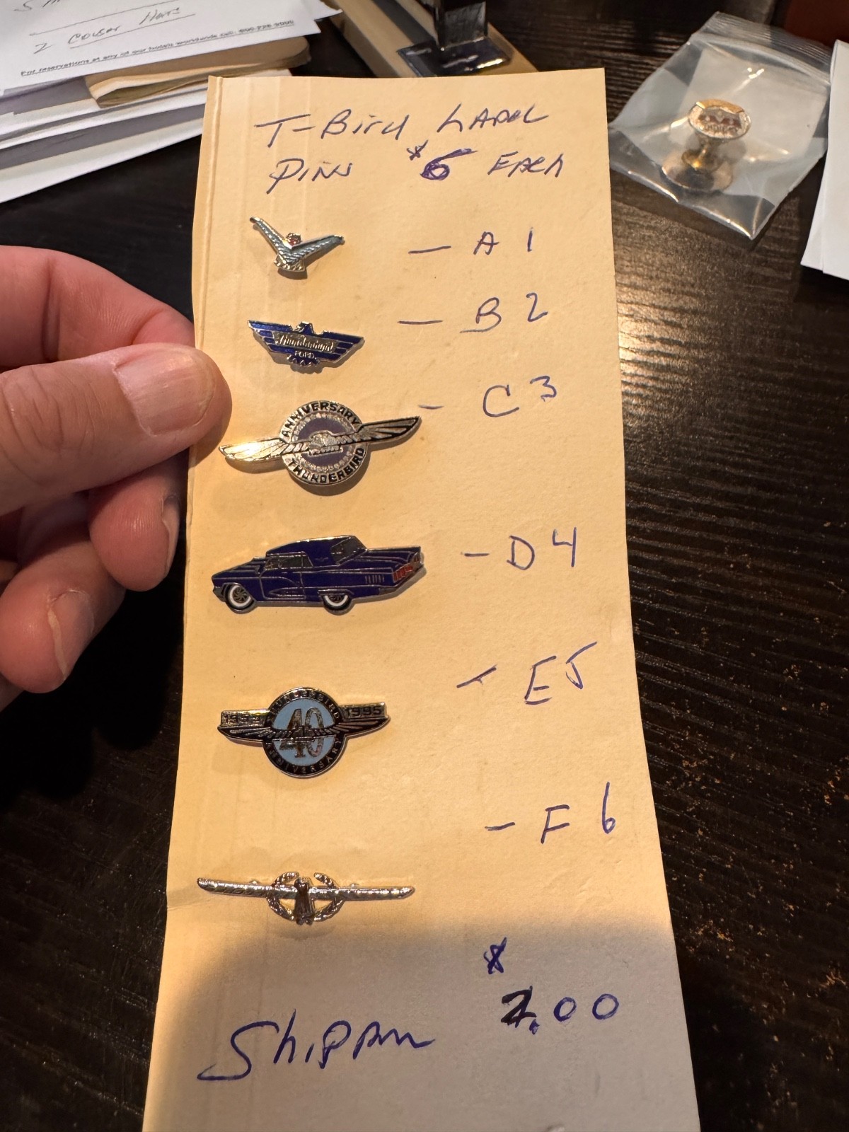 thunderbird lapel/hat pins.  1955,1956,1957,1959,1960,1961,1962,1963,1964,65,66,
