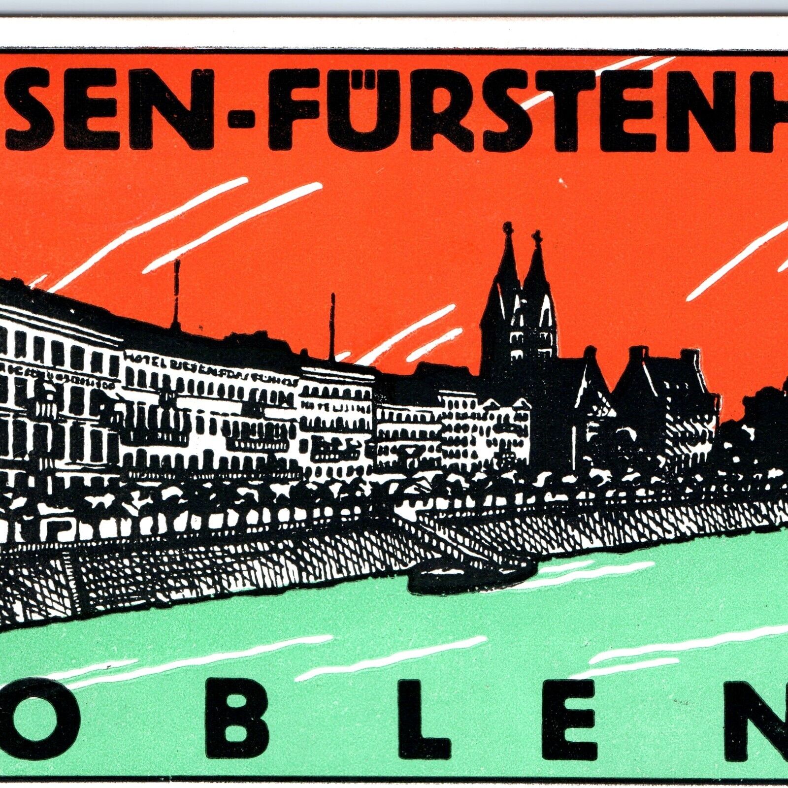 c1920s Coblenz, Germany Hotel Luggage Label Riesen-Furstenhof Koblenz 2C