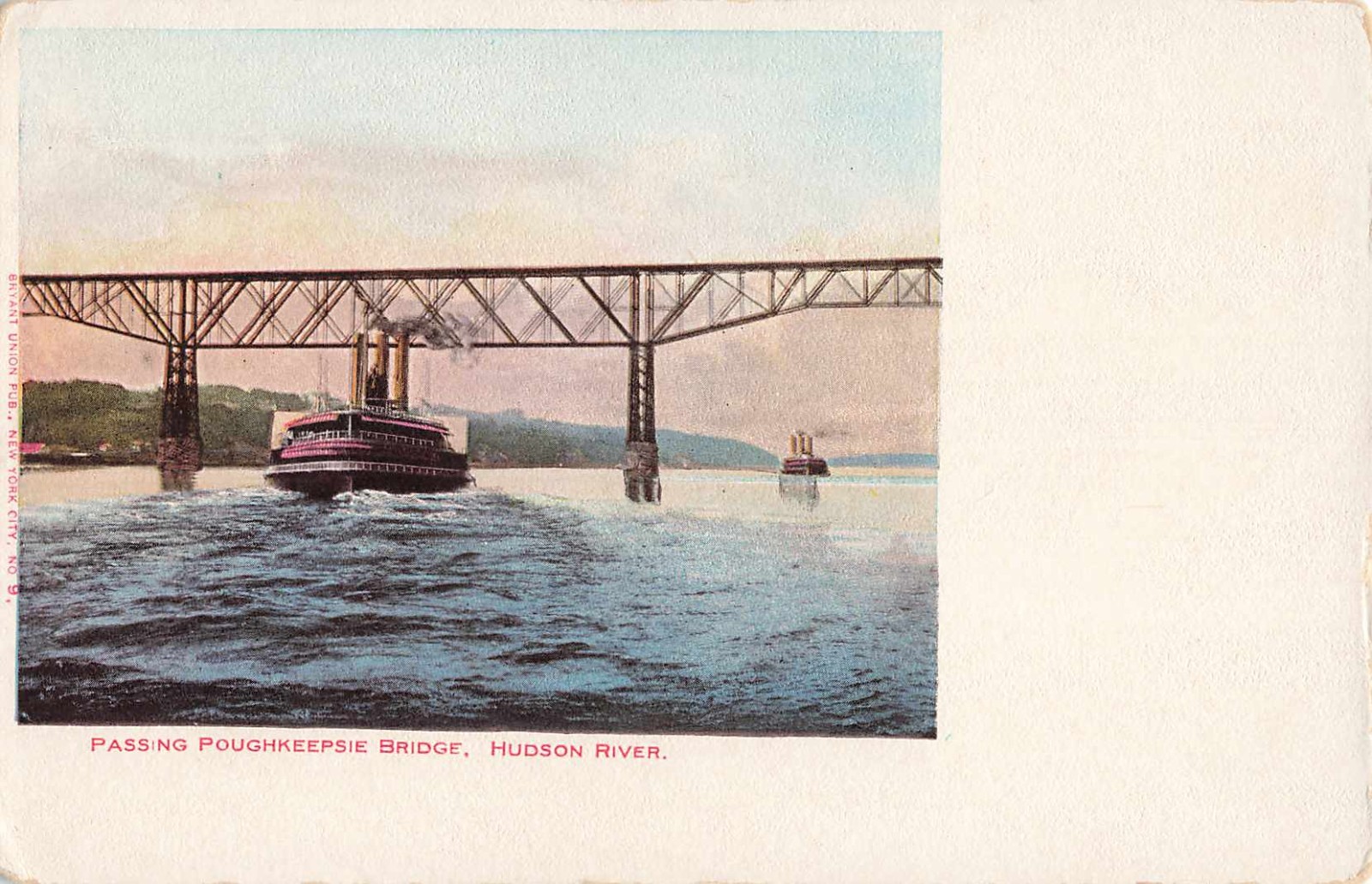 Postcard Passing Poughkeepsie Bridge Hudson River Steamship UDB Antique