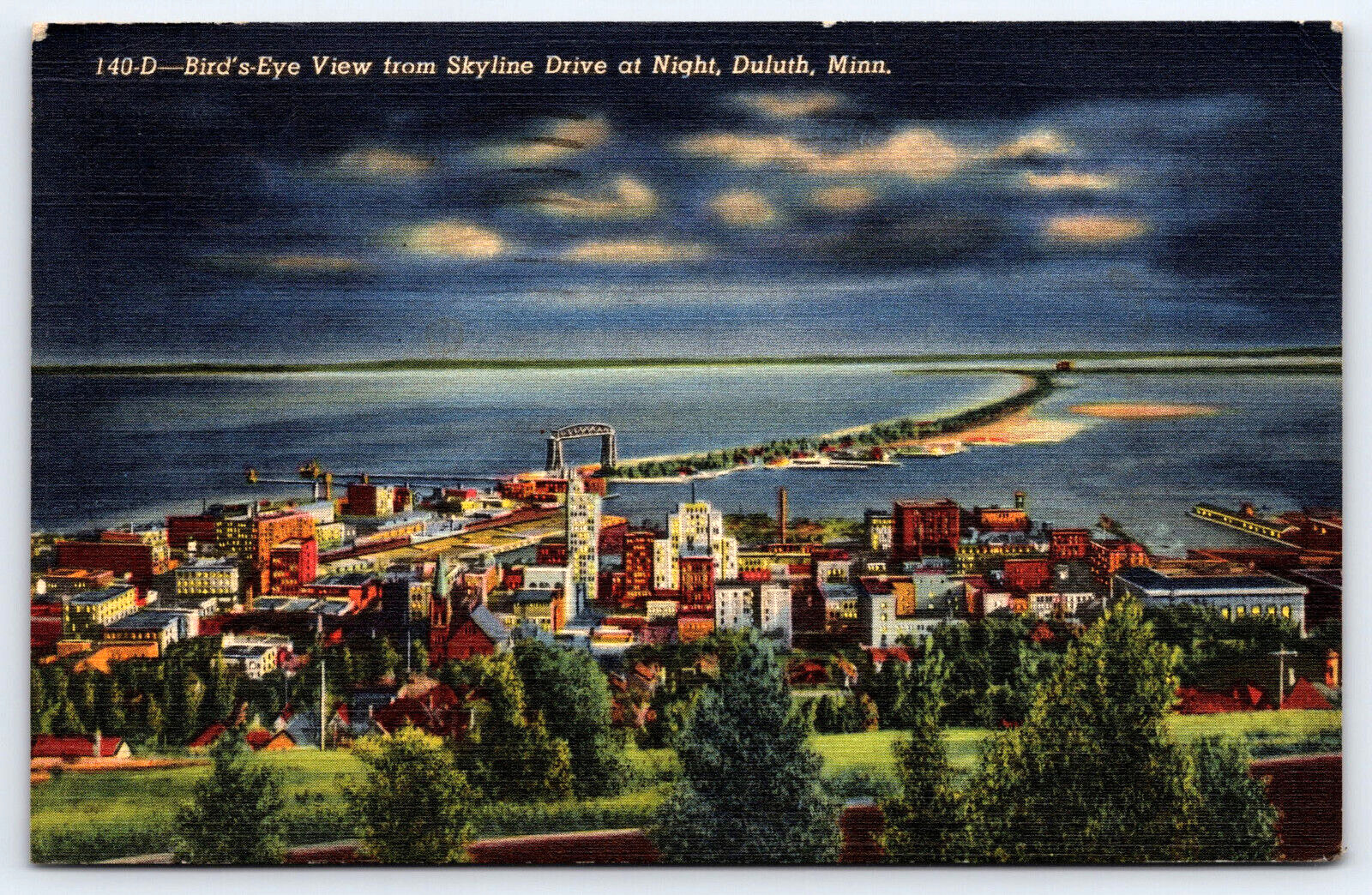 Duluth MN-Minnesota, Skyline Drive At Night, Antique, Vintage Postcard