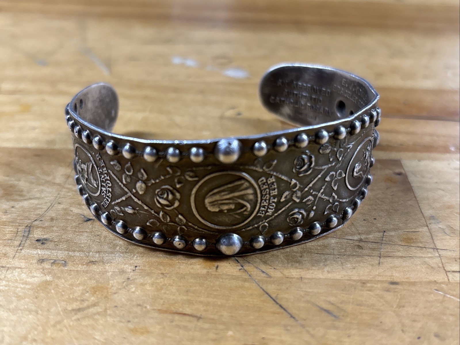 Vintage E. J. TOWLE Fine Silver Catholic Bracelet Rosary Military Unengraved