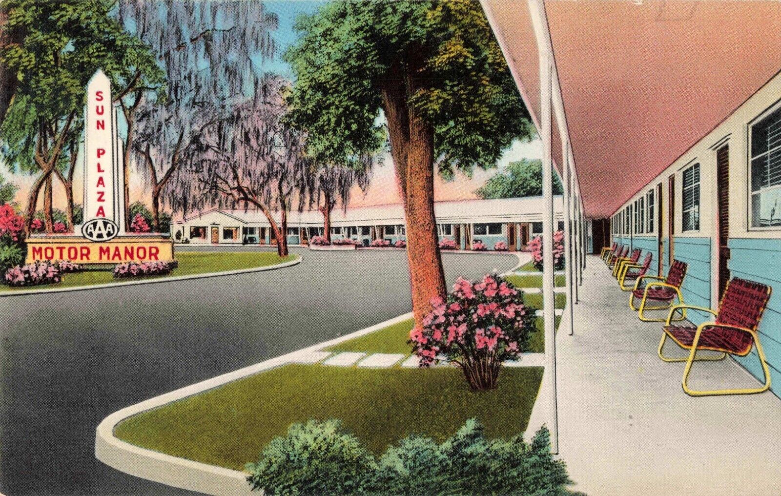 Silver Springs Florida, Sun Plaza Motor Manor Motel Advertising Vintage Postcard