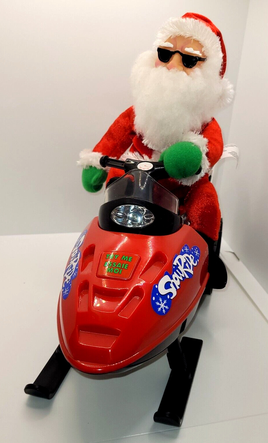Santa Riding Animatronic Snowmobile To Snow Ride Vintage w Sound