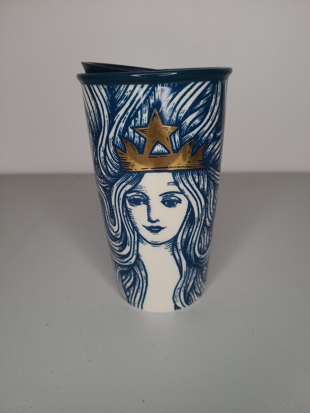 Starbucks 2016 Limited Edition Anniversary Siren Gold Crown Tumbler 12oz stained