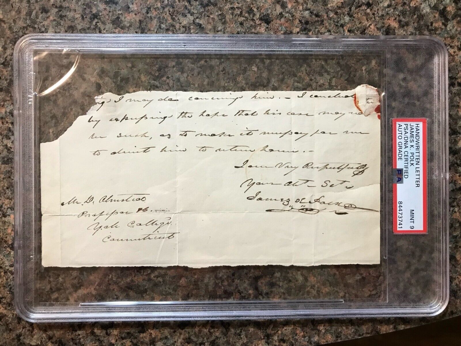 President James K. Polk - 1837 Signed Handwritten Letter- PSA Slabbed Graded 9