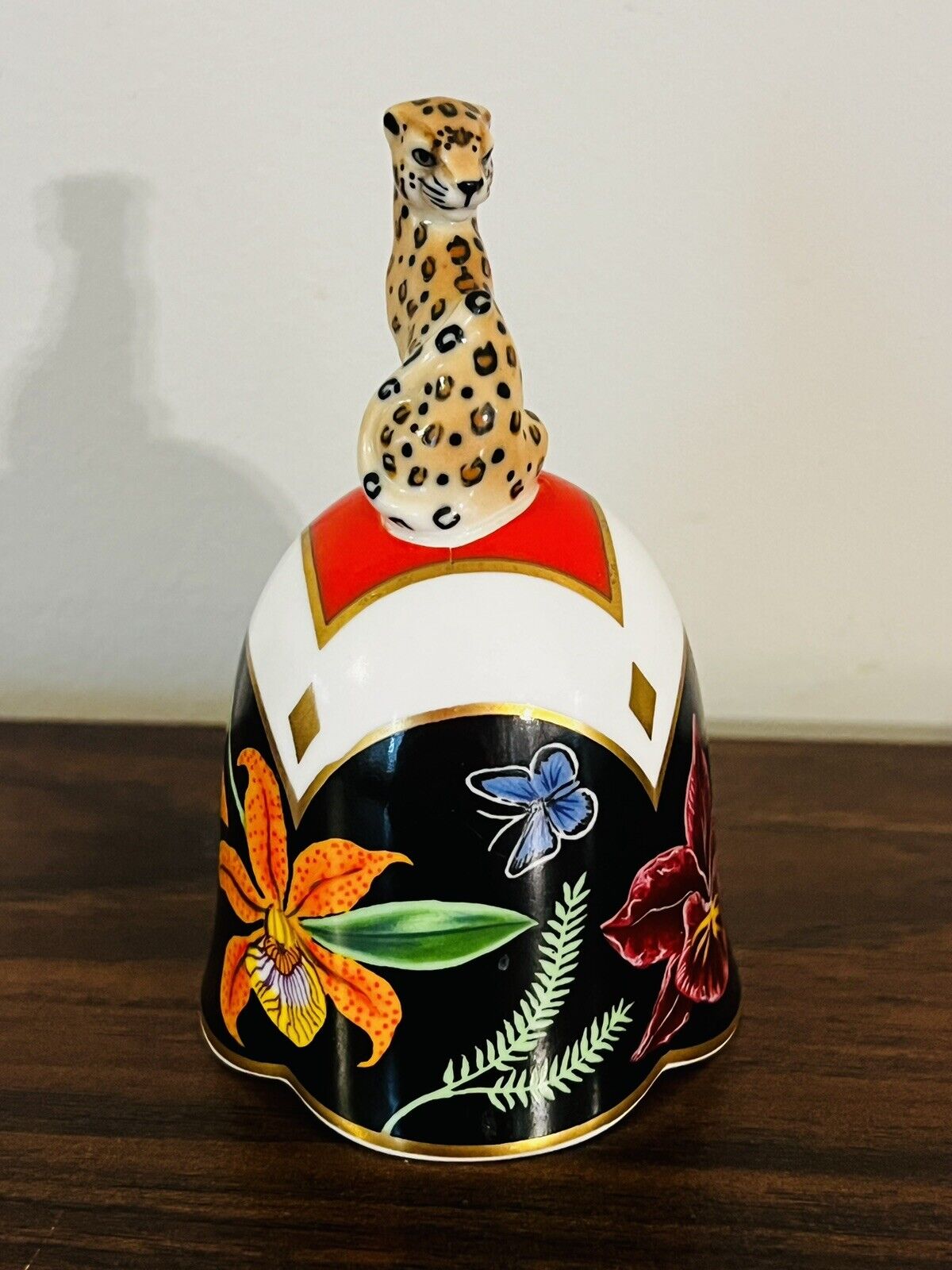 SIGNED Lynn Chase Jaguar Jungle Bell 1989 Porcelain 24k Gold Vintage Japan Rare