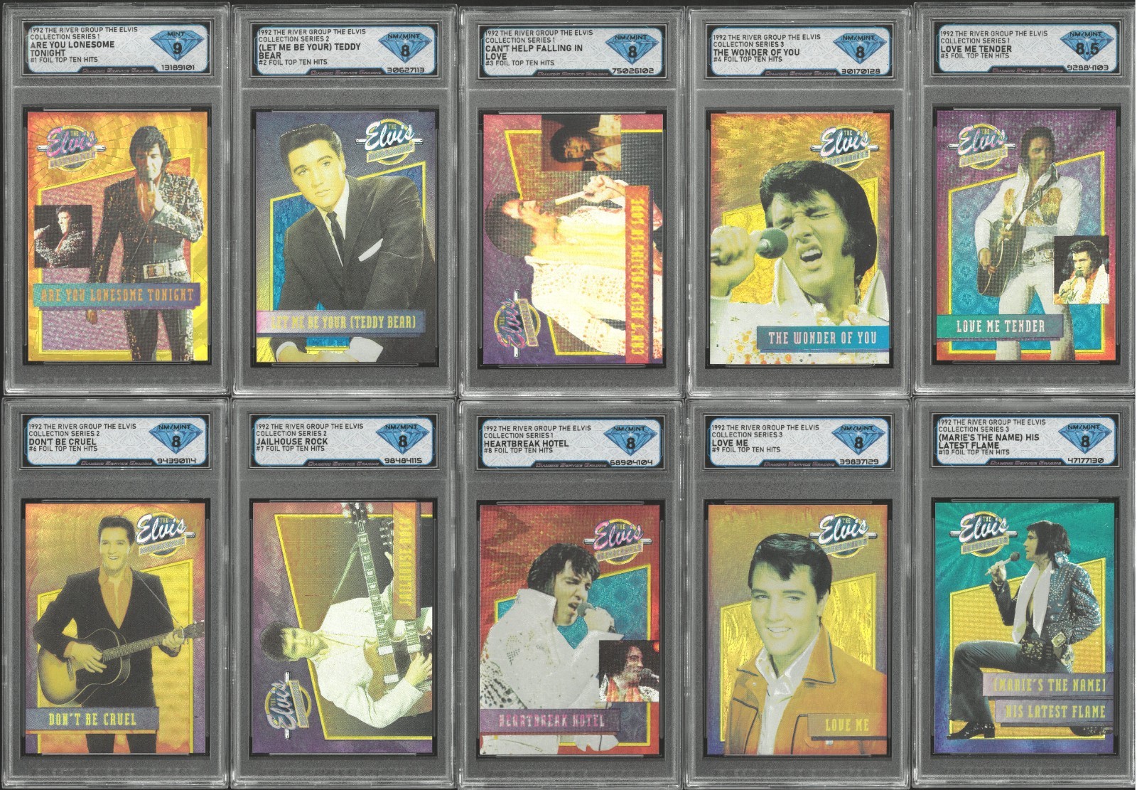 1992 THE ELVIS COLLECTION Top Ten Hits Foil Dufex COMPLETE SET 1-40💎 DSG Graded