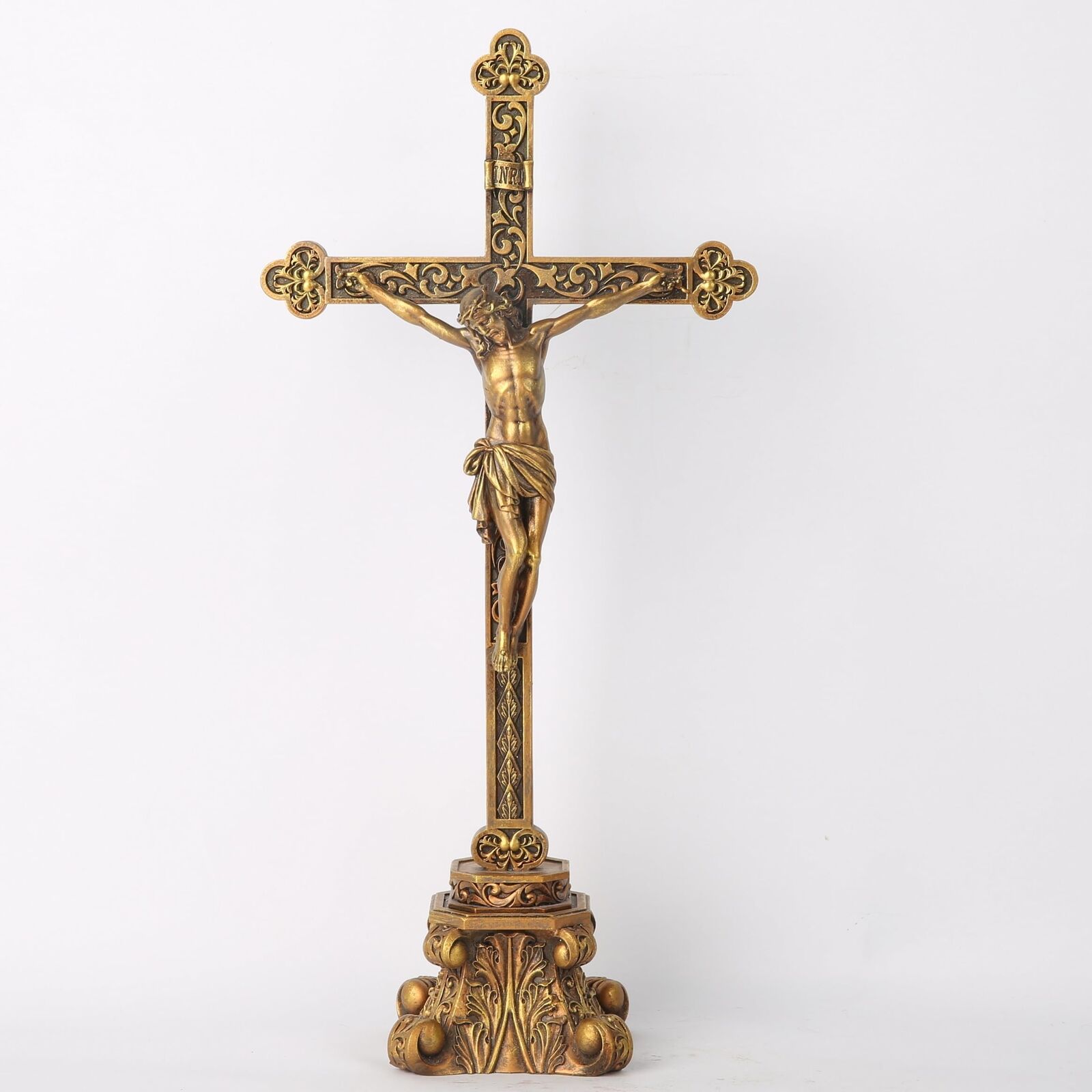 BC Catholic Standing Crucifix for Altar, Tabletop Gold Crucifix Cross Inspira...