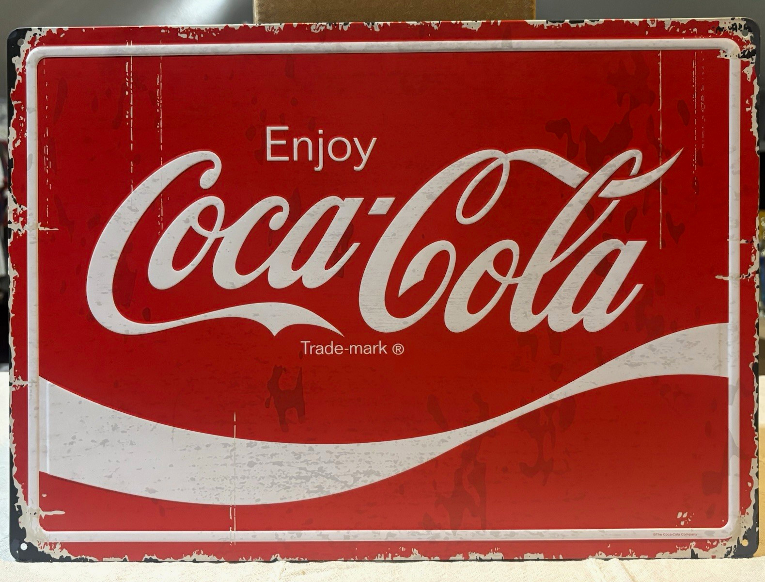 Coca-Cola Coke vintage replica Red & White Metal Garage Sign 12”x16.75” Coca-Cola Coke vintage replica Red & White Metal Garage Sign 12”x16.75”