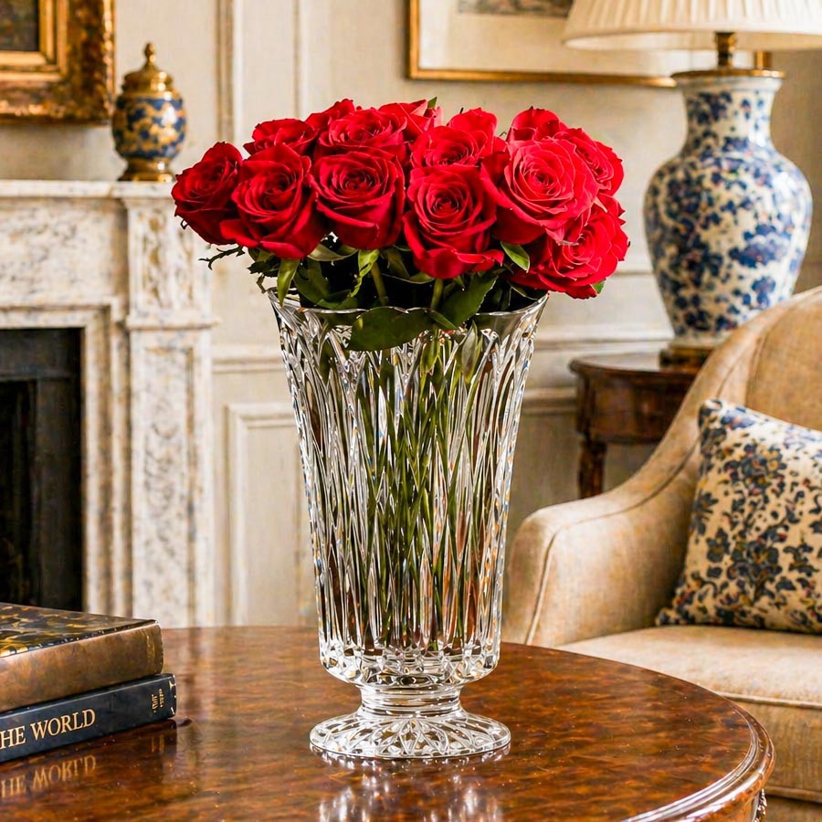 Stunning Ornate Heavy Vintage Block Crystal Flower Vase Home Decor Stunning Ornate Heavy Vintage Block Crystal Flower Vase Home Decor