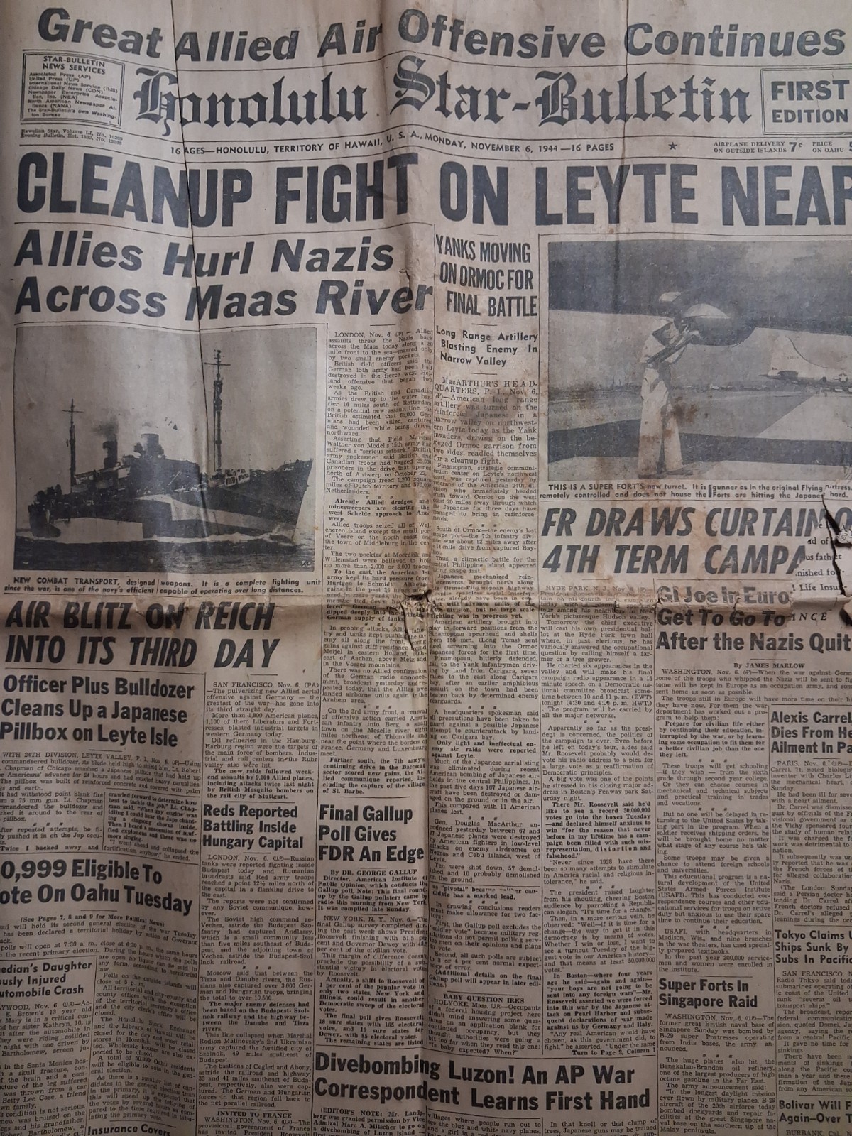 1944 Honolulu Star Bulletin November 6 Territory Of HAWAII