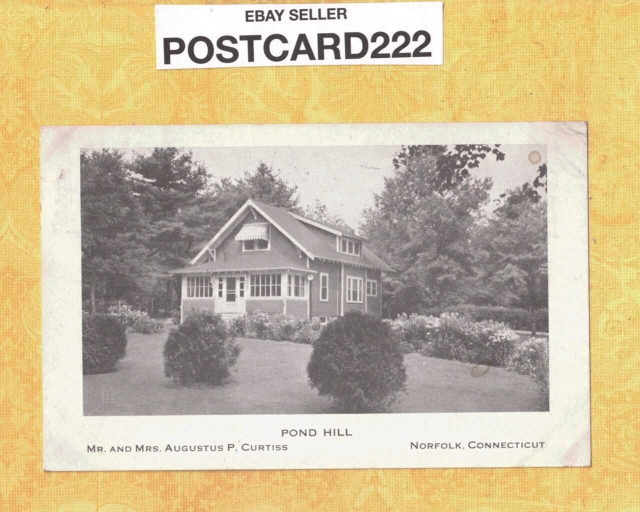 CT Norfolk 1943 vintage postcard POND HILL HOUSE Augustus Curtiss to New Haven 