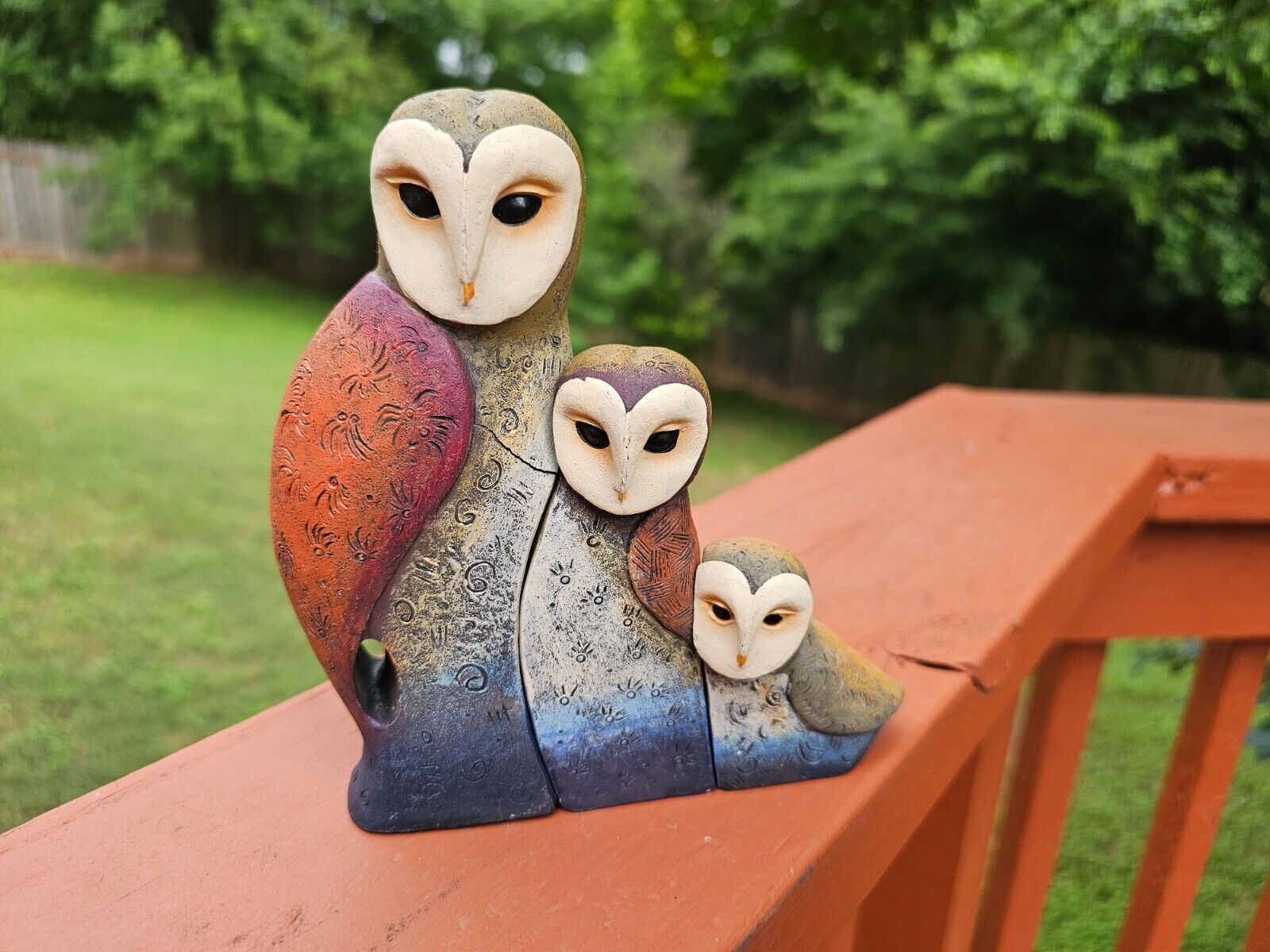MCM Trio/family of owls nesting interlocking figurines mother and child