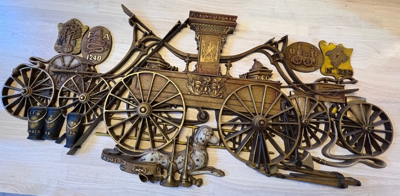 Vintage 1970s 39”x18” Burwood Fire Engine Truck, Dalmatian 3DWall Hanging Plaque