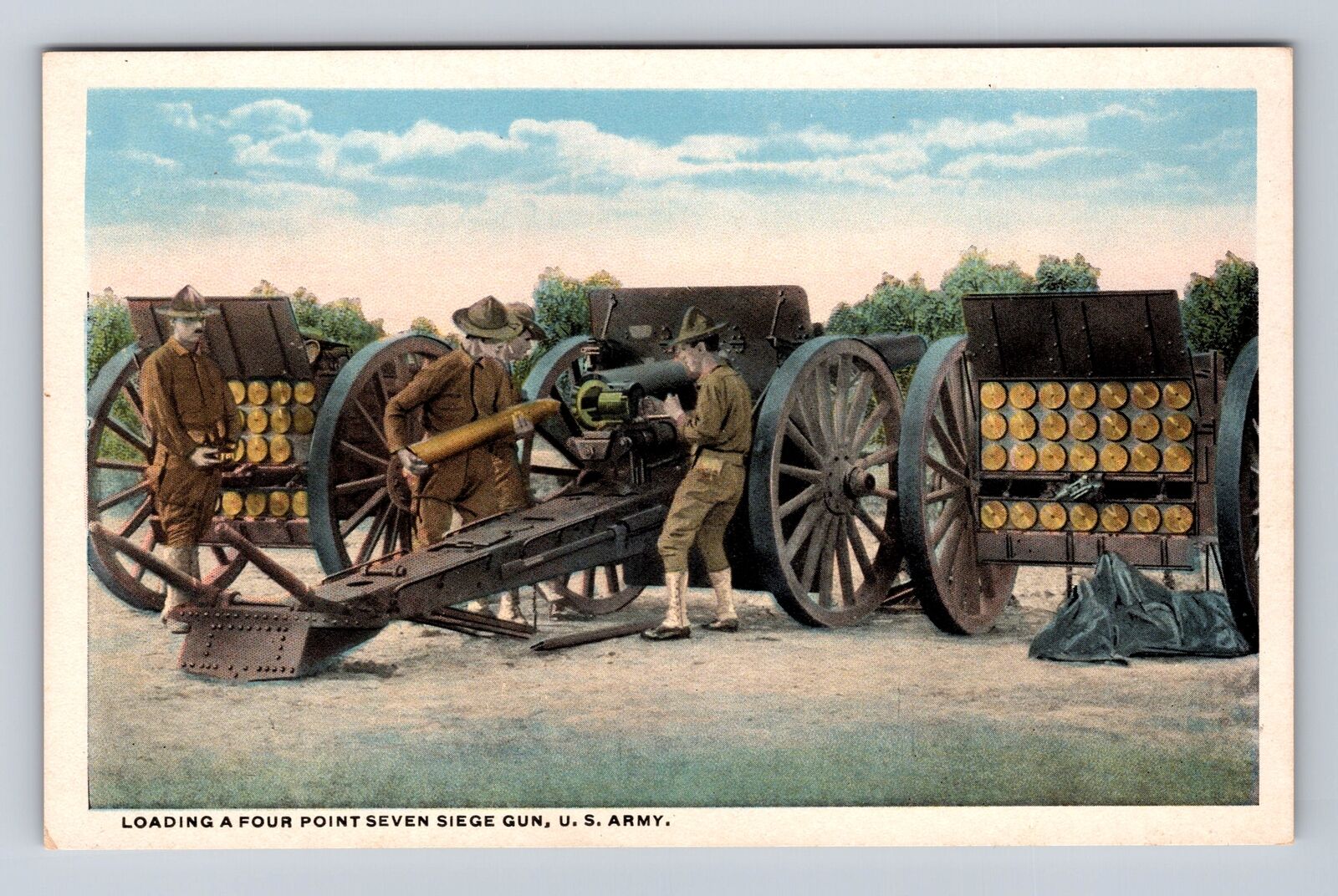 Loading A Four Point Seven Siege Gun, United States Army, Vintage Postcard