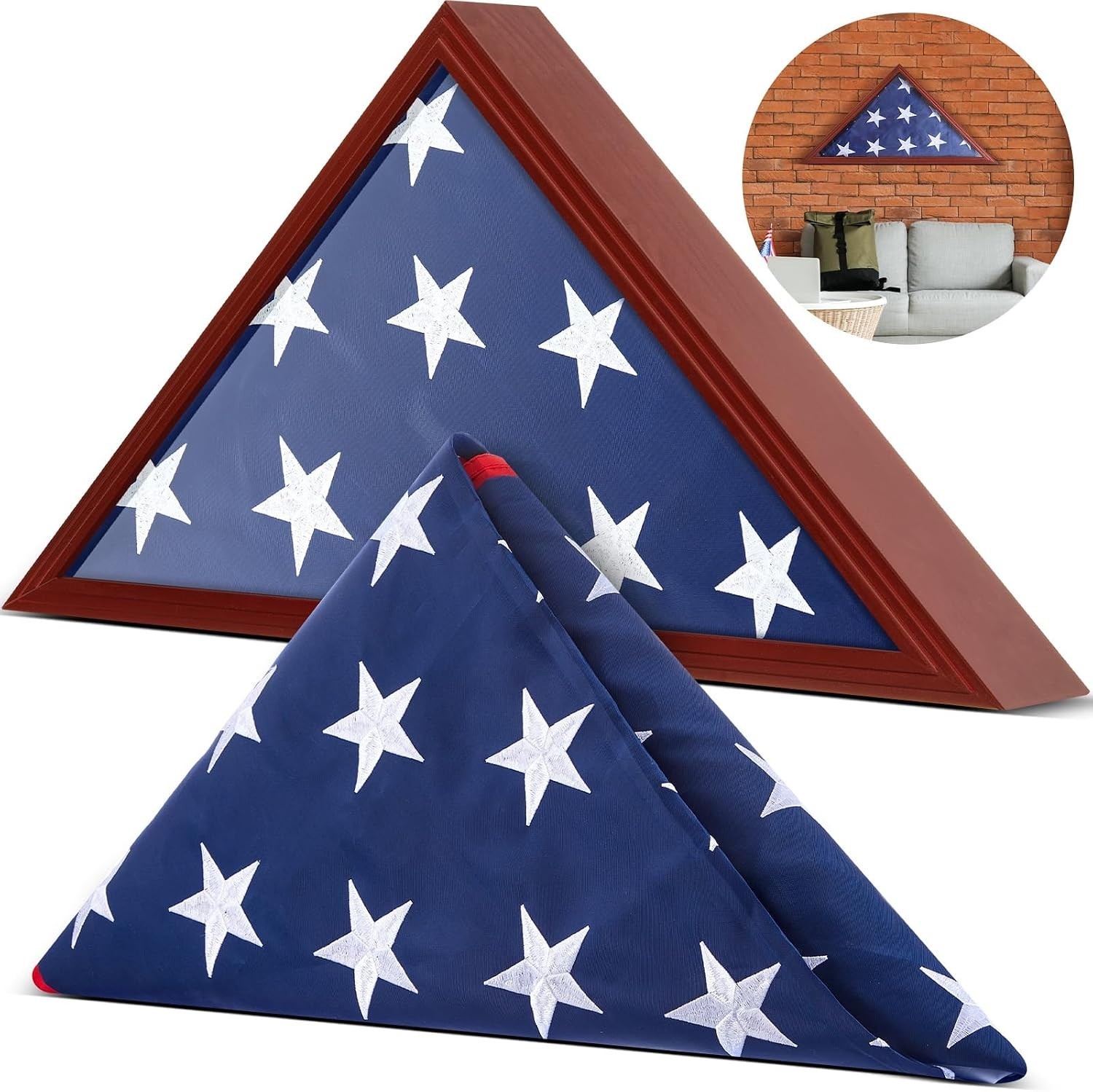 Folded Memorial Flag with Display Case American Us Flag with Veteran Burial F