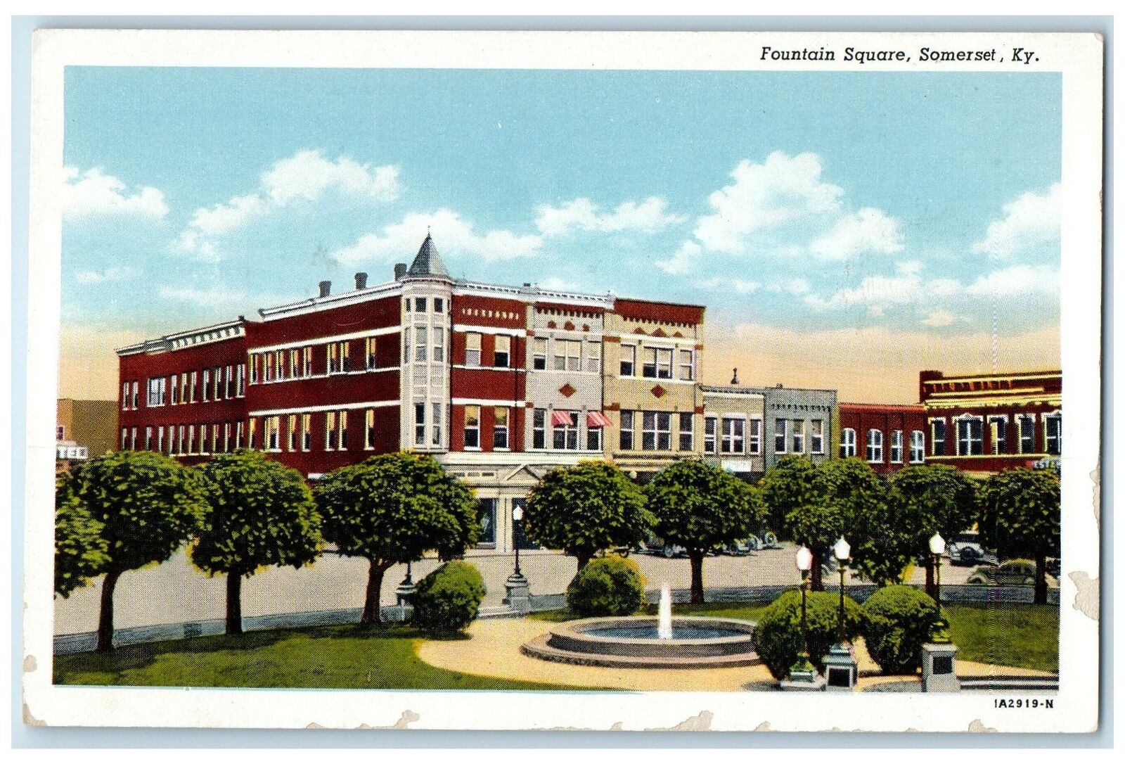 c1920's Fountain Square Park Building Classic Car Somerset Kentucky KY Postcard
