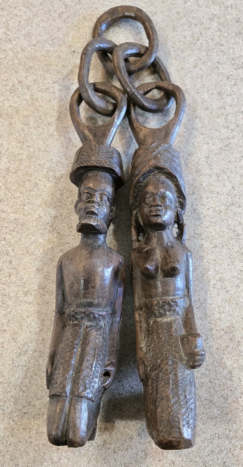 ANTIQUE AFRICAN HAND CARVED WOODEN YORUBA WEDDING CHAIN
