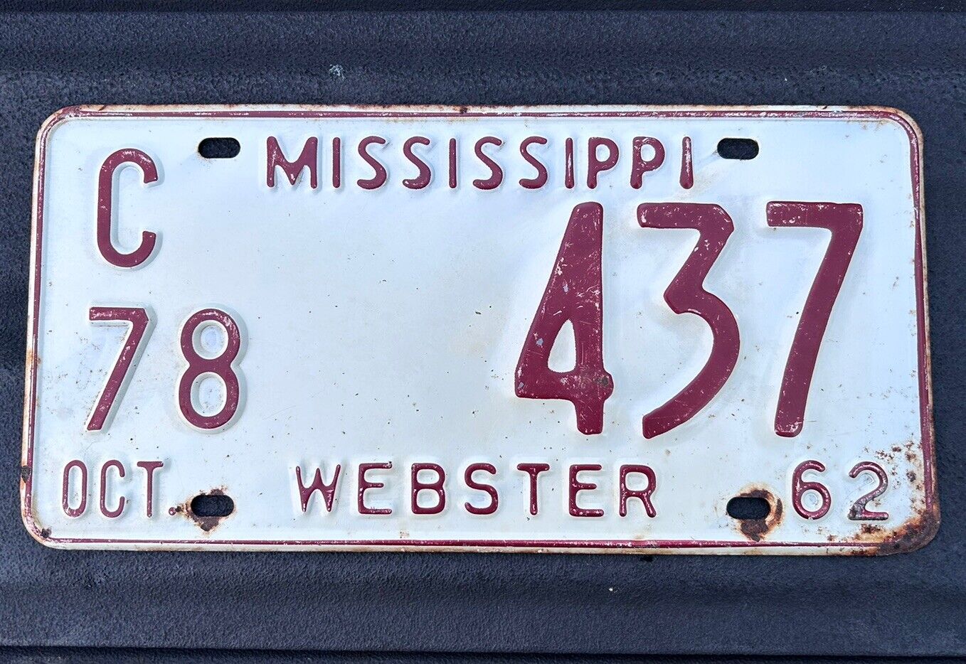 Vintage 1962 WEBSTER COUNTY - MISSISSIPPI license plate Eupora, Walthall, Mantee