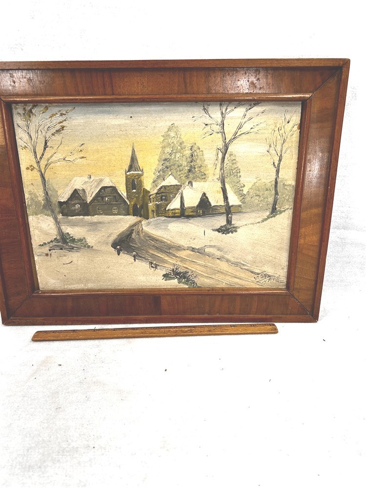 antique picture frame wooden oil painting winter scene 12 x 16 original 19thc antique picture frame wooden oil painting winter scene 12 x 16 original 19thc