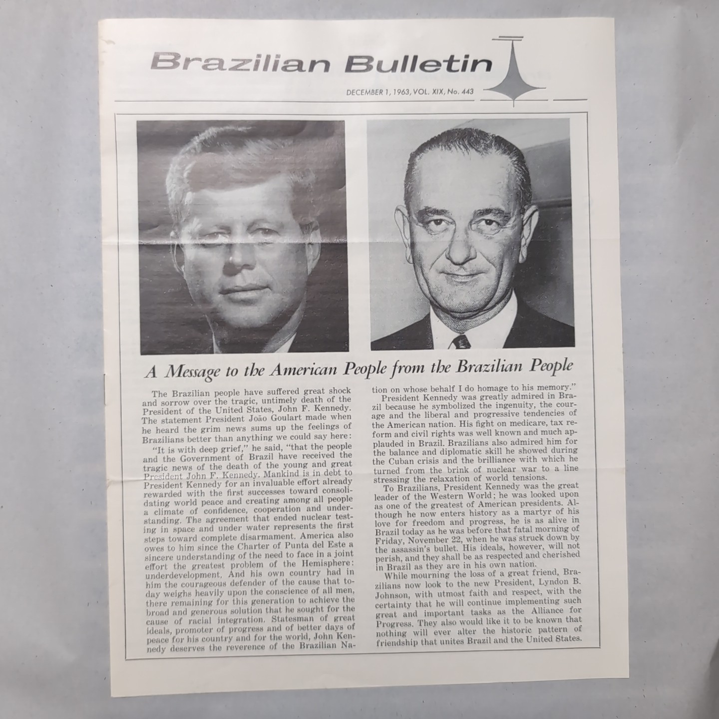 Bulletin December 1, 1963 JFK Kennedy LBJ Johnson Rare International Ed Vintage 