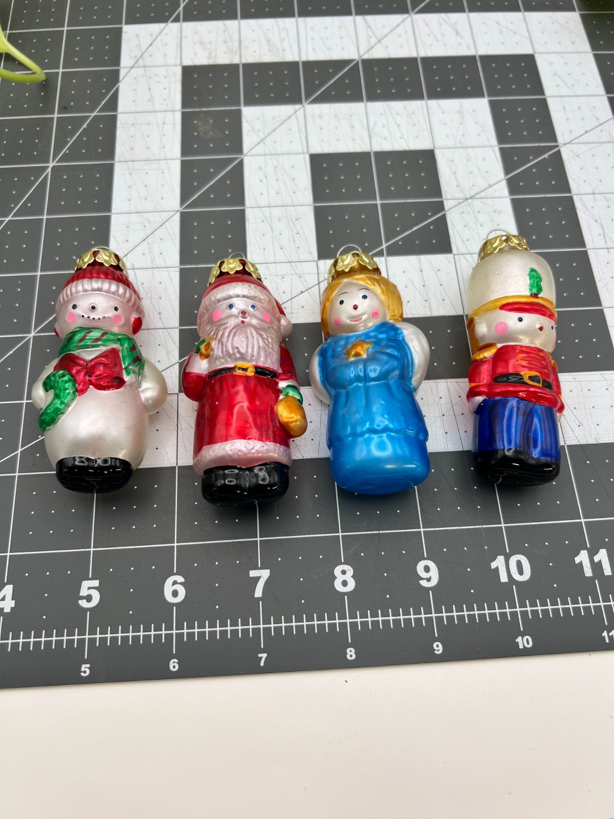 Vtg Silvestri Set Of 4 Glass Christmas Ornament Santa Snowman Angel Nutcracker Vtg Silvestri Set Of 4 Glass Christmas Ornament Santa Snowman Angel Nutcracker