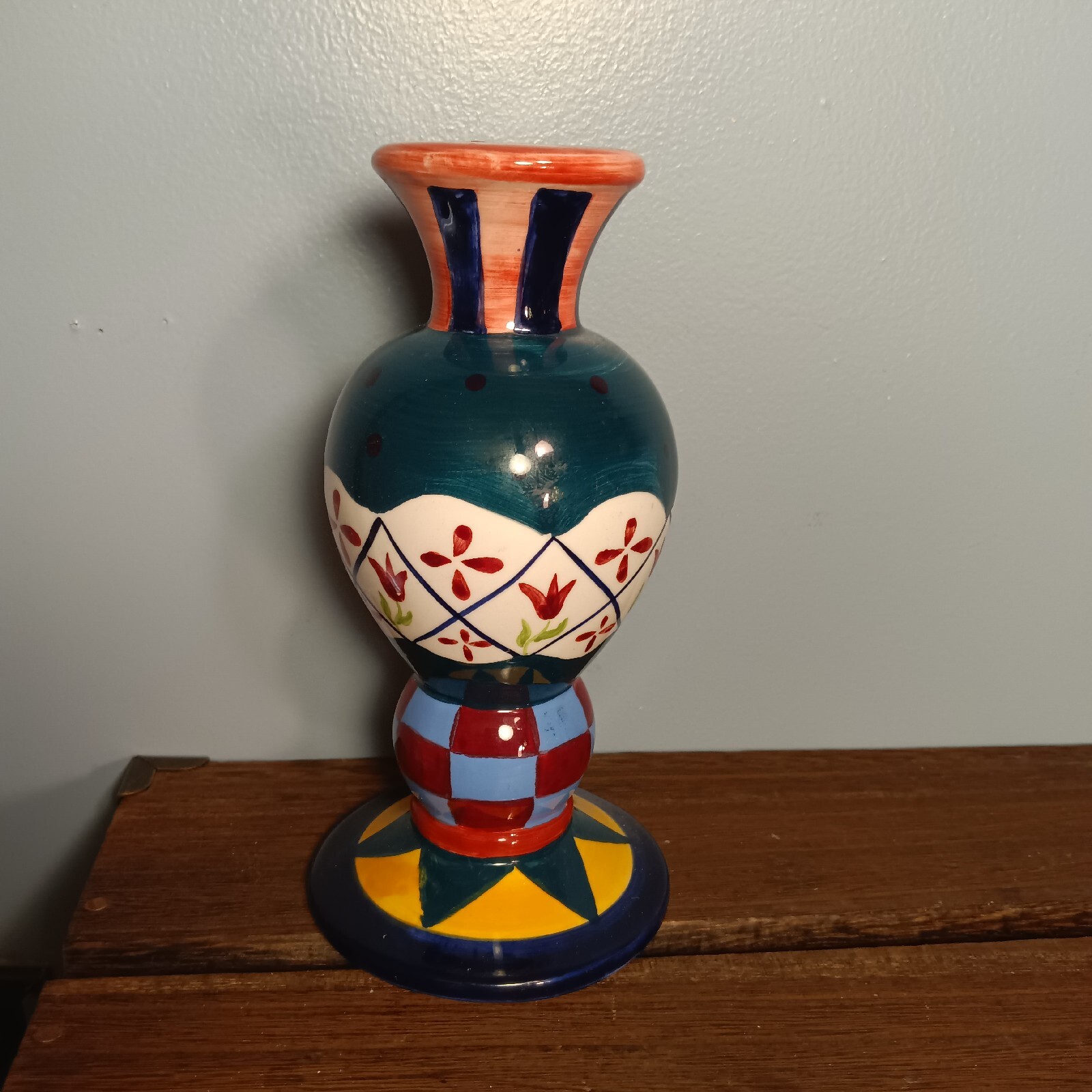 San Pacific Colorful Ceramic Candlestick Holder, 7 1/4\