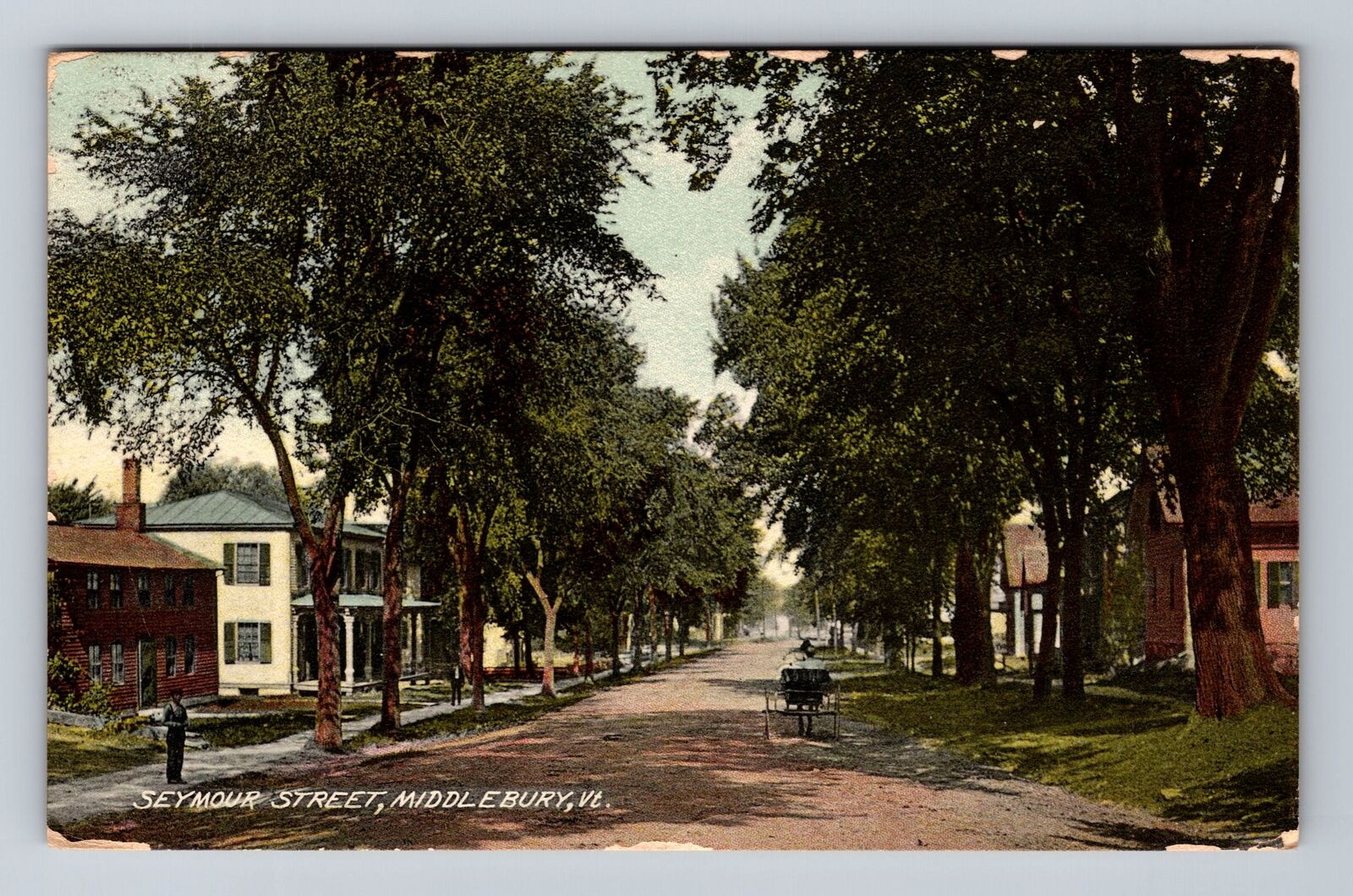 Middlebury VT-Vermont, Seymour Street, Advertising, Antique, Vintage Postcard