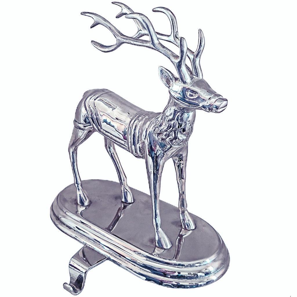 Vtg Frontgate Heavy Sterling Silver Plate 3D Reindeer Christmas Stocking Hanger