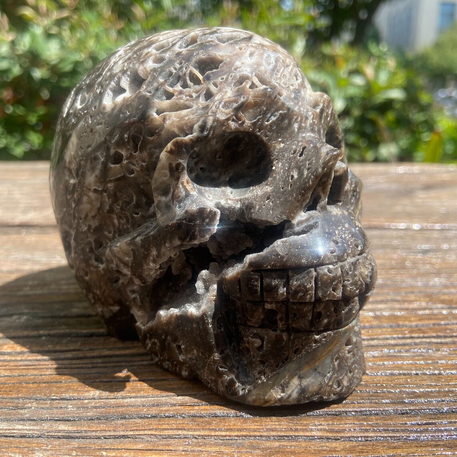 2.1LB 4.5\'\' Natural Sphalerite Skull Quartz Crystal Carving Rock Decor Statue
