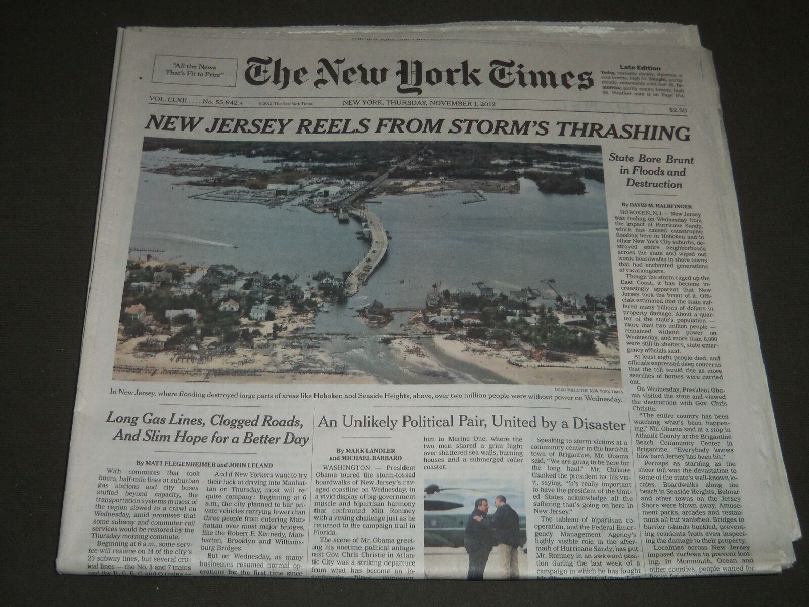 2012 NOV 1 NEW YORK TIMES - NEW JERSEY REELS FROM STORMS THRASHING - NP 2447