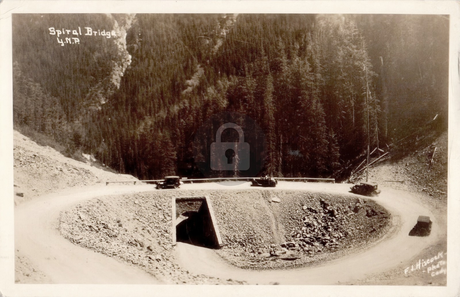 Yellowstone Park Wyoming WY Spiral Bridge Y N P Cars Scene RPPC Postcard COPY