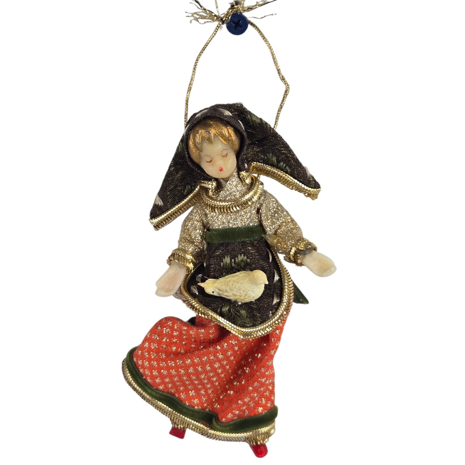MCM VTG 50s Koestel Wax Christmas Ornament Folklore Girl Child w Dove Germany 6\