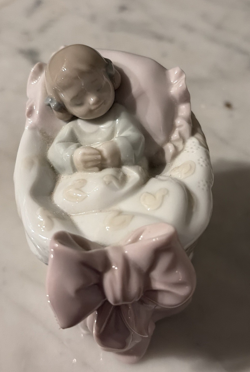 Lladro A New Treasure Baby Girl in Bassinet Figurine 6977 Lladro A New Treasure Baby Girl in Bassinet Figurine 6977