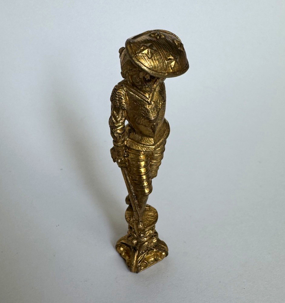 Antique 19th C. Continental Gilt Bronze Soldier Desk Wax Seal Heraldic Crest