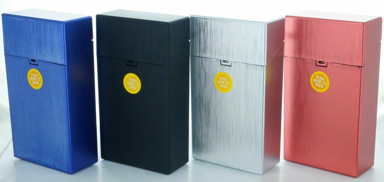4 Pack 100\' Push-to-Open Plastic Cigarette Case w/ Metallic Finish Design