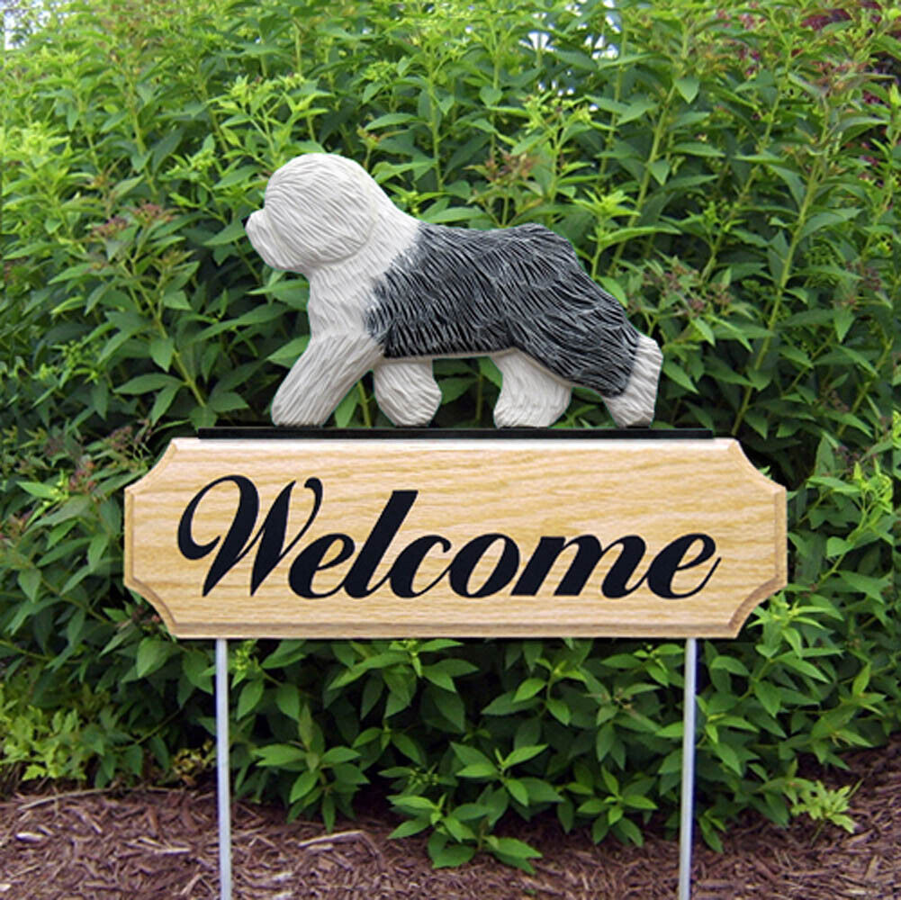 Old English Sheepdog Wood Welcome Outdoor Sign