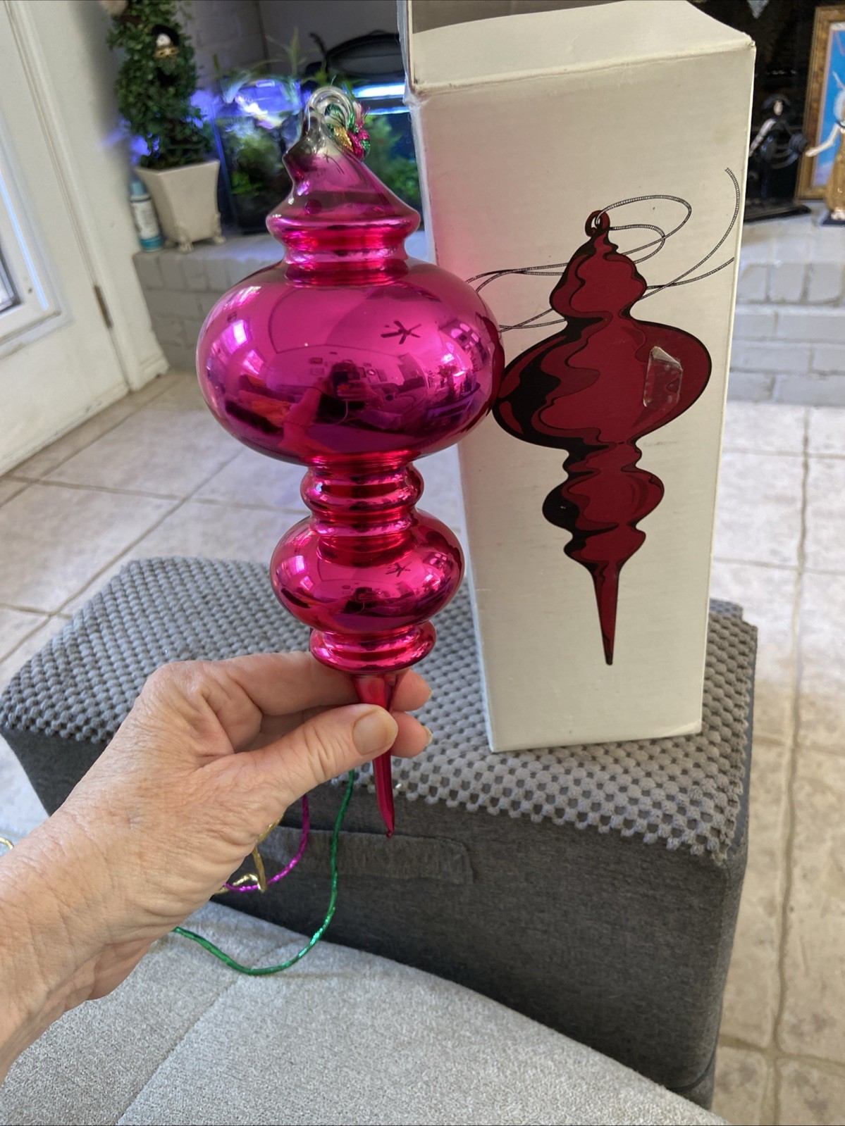 VTG. DEPARTMENT 56 MERCURY GLASS Double Finial ORNAMENT W/BOX Pink VTG. DEPARTMENT 56 MERCURY GLASS Double Finial ORNAMENT W/BOX Pink