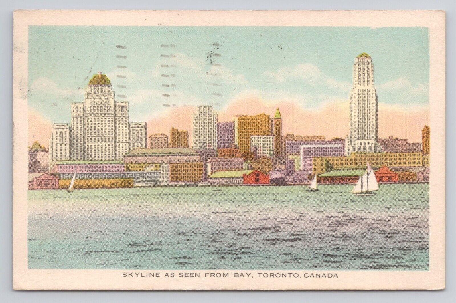 Postcard Skyline As Seen From Bay Toronto Canada 1949