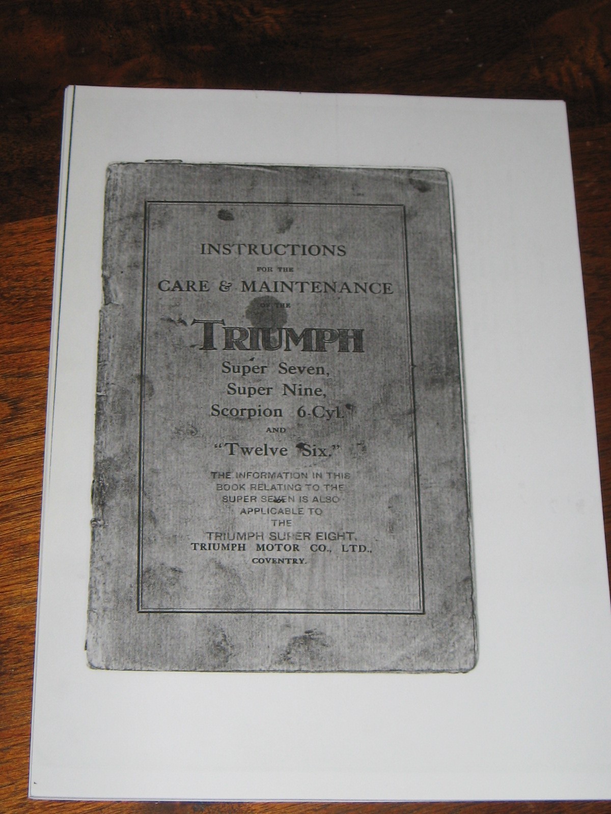 TRIUMPH Super Seven,7+8+9+Scorpion Twelve Six PHOTOCOPY